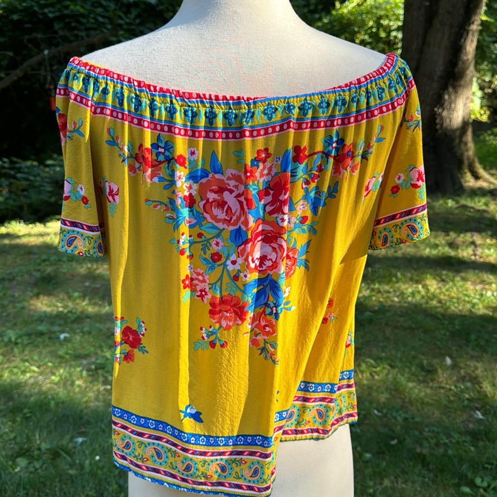 Flying Tomato Off Shoulder Yellow Floral Peasant Blouse - Picture 4 of 6